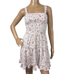 Jessica Simpson White Peach Floral Smocked Mini Dress Size S